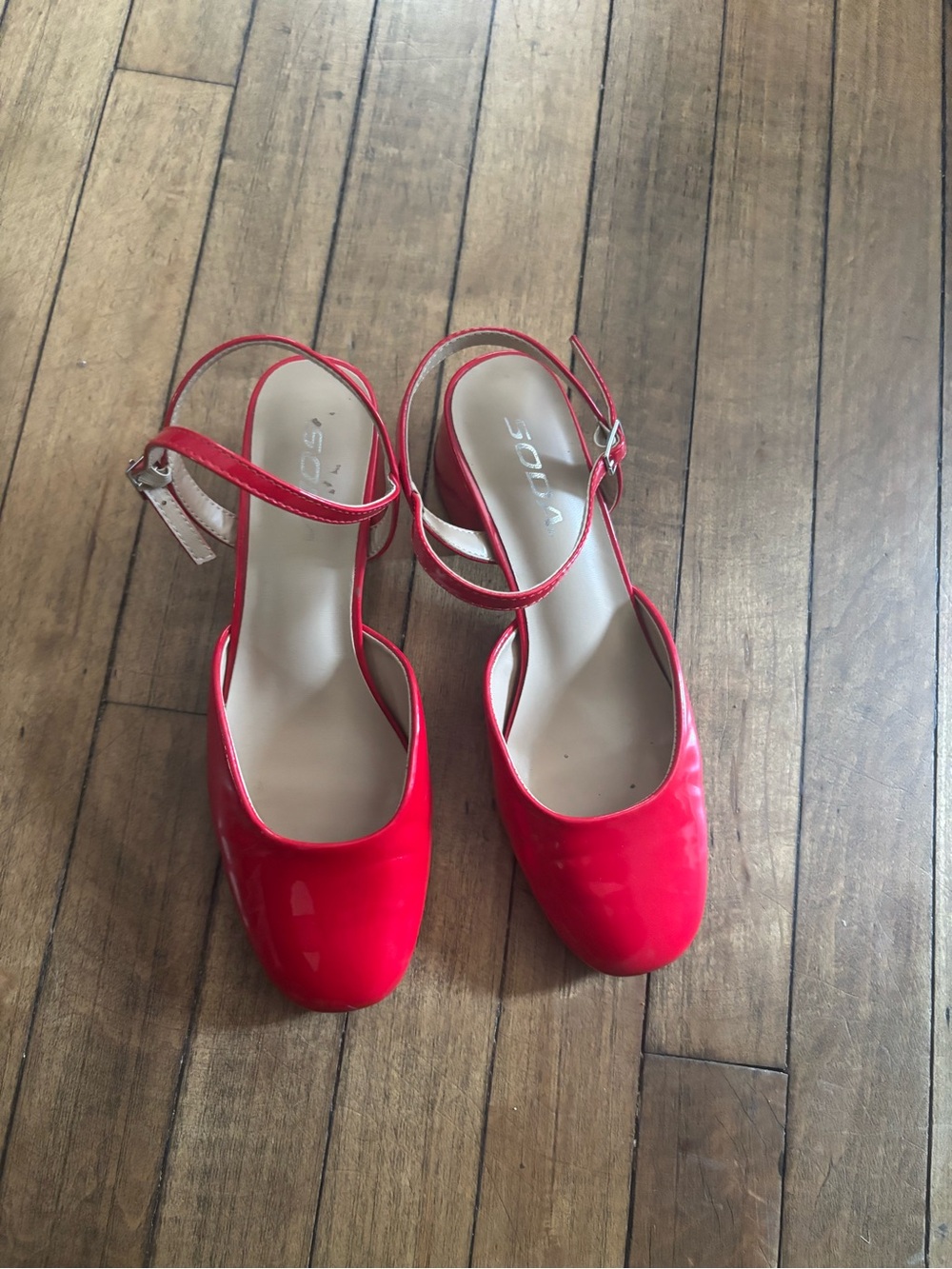 Soda Red Patent Ankle-Strap Pumps